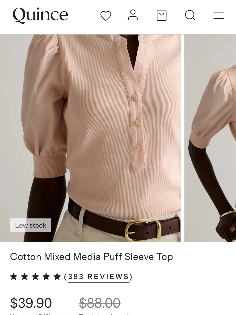 Quince Puff Sleeve Henley Top in Blush Pink - Picture 3 of 8
